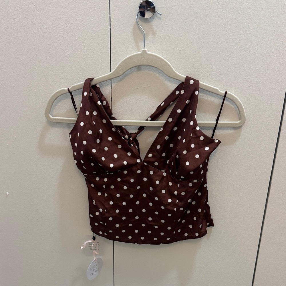 Brown Polka Dot Halter Tie Crop Top